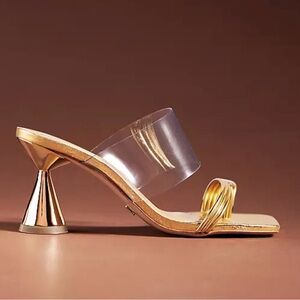 Anthropologie Gold and Clear Mules